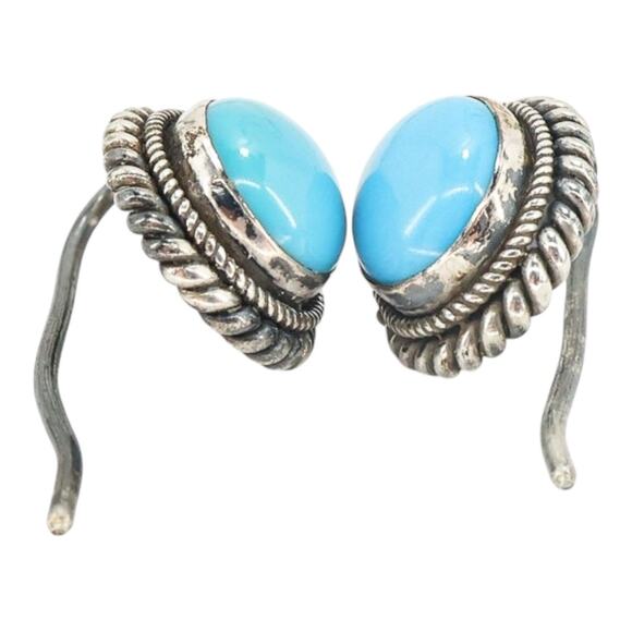 Vintage Artisan Handmade Earrings With Turquoise Unmarked Tested Silver - Picture 7 of 8